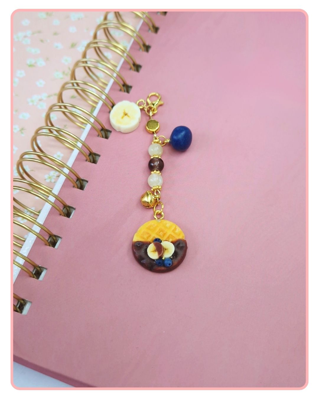 Fruit Waffel met Bosbes en Banaan, Kawaii handgemaakte accessoires en sieraden